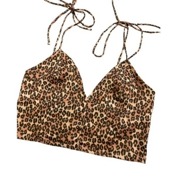 Urban outfitters Tops - URBAN OUTFITTERS cheetah animal print babydoll corset smocked halter top sz M